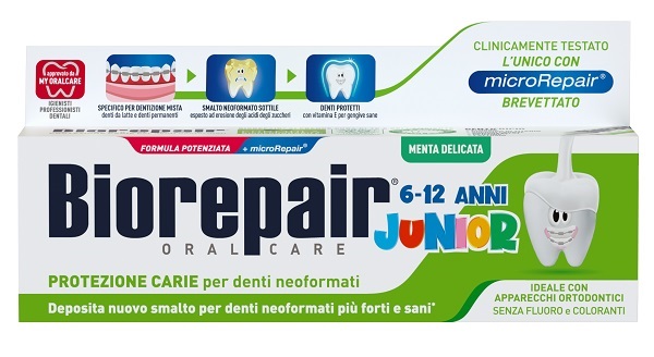 BIOREPAIR ORAL CARE JUNIOR 6-12 ANNI DENTIFRICIO PROTEZIONE ANTI CARIE SMALTO NEOFORMATO ALLA MENTA DELICATA 75 ML - farmascienza.it