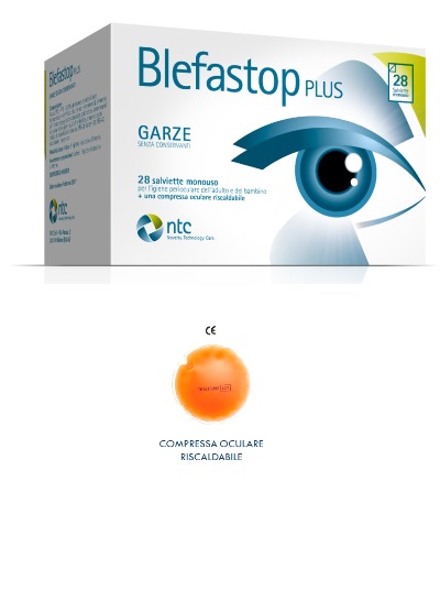 BLEFASTOP PLUS GARZA IN COTONE PIEGATA CON FILO DI BARIO 28 SALVIETTE MONOUSO + 1 COMPRESSA OCULARE RISCALDABILE - farmascienza.it