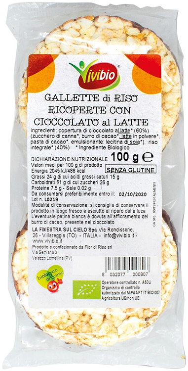 GALLETTE DI RISO CIOCCOLATO FONDENTE VIVIBIO 100 G - farmascienza.it