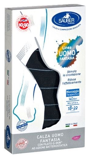 SAUBER CALZA UOMO FANTASIA Q-SKIN 140 DEN BLU RIGA SOTTILE GHIACCIO TAGLIA P PROMO - farmascienza.it