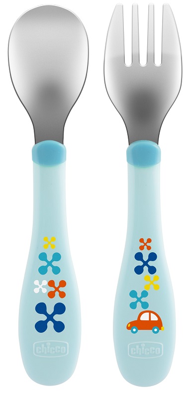 CHICCO POSATE INOX 18M+ AZZURRO/VERDE - farmascienza.it