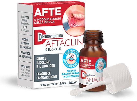 DERMOVITAMINA AFTACLIN GEL ORALE 7 ML CONTRO DOLORE E BRUCIONE SENZA ZUCCHERO E SENZA GLUTINE - farmascienza.it