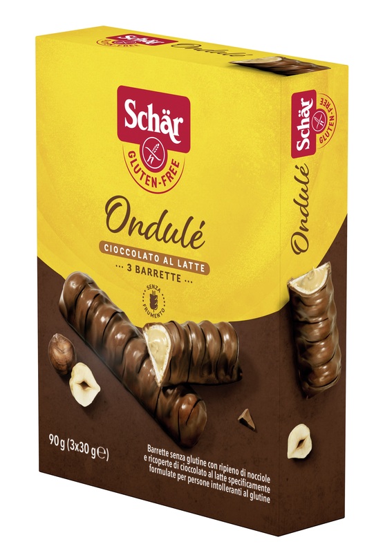 SCHAR ONDULE' BARRETTE CON RIPIENO DI NOCCIOLE RICOPERTE DI CIOCCOLATO AL LATTE 3 PORZIONI DA 30 G - farmascienza.it