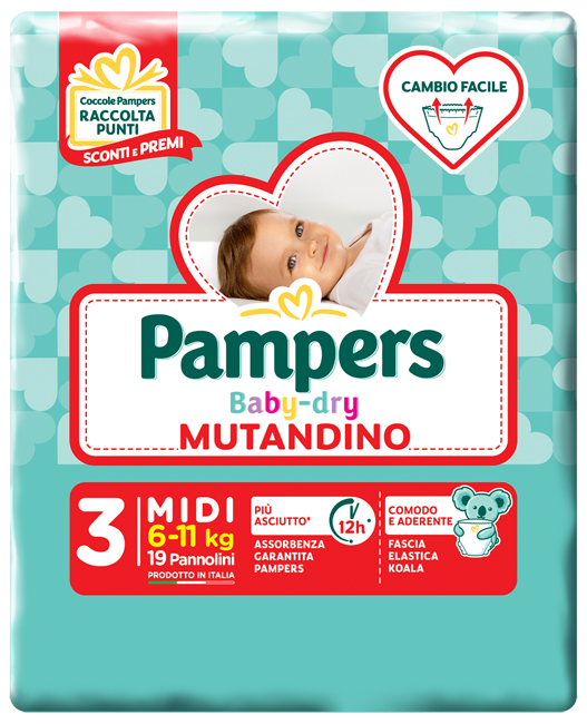 PAMPERS BABY DRY MUTANDINA MIDI SMALL PACK 19 PEZZI - farmascienza.it