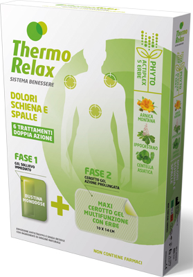 THERMORELAX PHYTO GEL DOLORI SCHIENA E SPALLE FASE 1 GEL SOLLIEVO IMMEDIATO E FASE 2 MAXI CEROTTO GEL MULTIFUNZIONALE CON ERBE 6 PEZZI - farmascienza.it