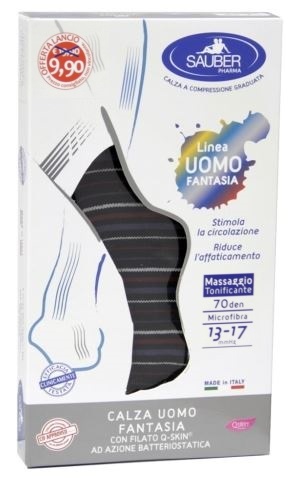 SAUBER CALZA UOMO FANTASIA Q-SKIN 70 DEN BLU RIGA BIANCA DENIM BORDEAUX TAGLIA M PROMO - farmascienza.it