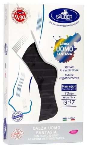 SAUBER CALZA UOMO FANTASIA Q-SKIN 70 DEN NERO RIGA SOTTILE DENIM TAGLIA P PROMO - farmascienza.it