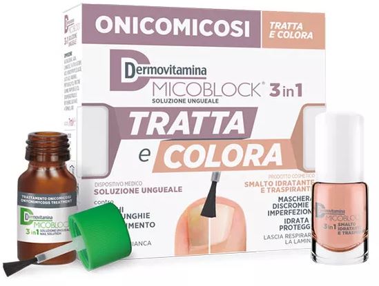 DERMOVITAMINA MICOBLOCK 3 IN 1 TRATTA E COLORA SOLUZIONE UNGUEALE 7 ML + SMALTO IDRATANTE TRASPIRANTE 5 ML - farmascienza.it