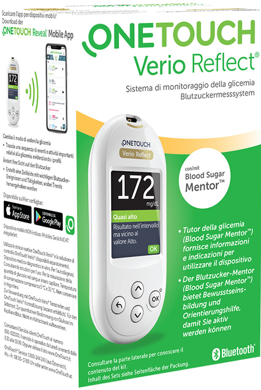 ONETOUCH VERIO REFLECT SYSTEM KIT CON LANCETTE PUNGIDITO E FLACONE DA 10 STRISCE REATTIVE - farmascienza.it