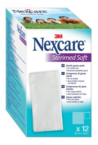 GARZA COMPRESSA STERILE NEXCARE STERIMED SOFT 18X40 CM MUL TILINGUAL 12 PEZZI - farmascienza.it