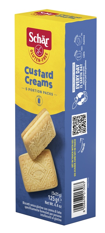 SCHAR CUSTARD CREAM BISCOTTI CON CREMA DI LATTE 5 MONOPORZIONI DA 25 G - farmascienza.it