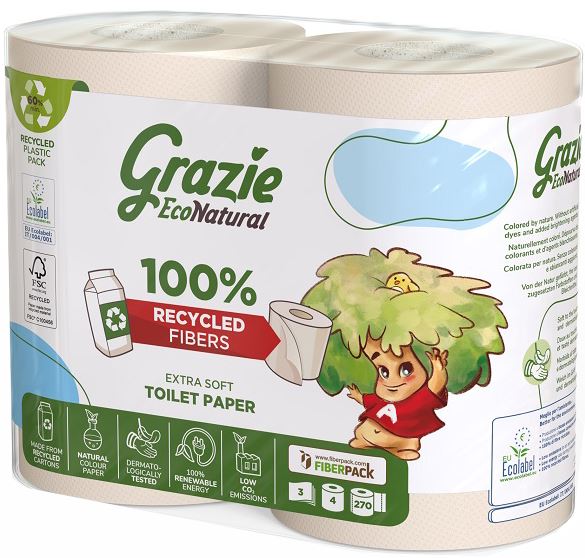 GRAZIE NATURAL CARTA IGIENICA 3 VELI 4 ROTOLI 270 STRAPPI - farmascienza.it