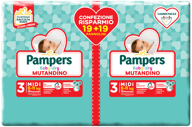 PAMPERS BABY DRY PANNOLINO A MUTANDINA DUO DWCT MIDI 38 PEZZI - farmascienza.it