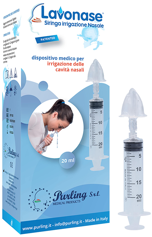 LAVONASE IRRIGAZIONE NASALE NON STERILE SIRINGA 20 ML + LUER-LOCK CON CAPPUCCIO + UGELLO NASALE CON RACCORDO LUER-LOCK + PERFORATORE CON VALVOLA NON RITORNO CON TAPPO - farmascienza.it