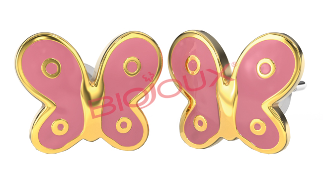 BJT710 ORECCHINI PINK BUTTERFLY GOLD PLATED - farmascienza.it