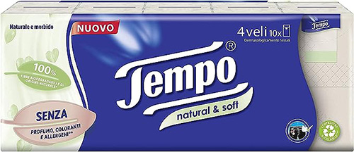 TEMPO FAZZOLETTI NATURAL&SOFT 10 PEZZI DA 9 FAZZOLETTI - farmascienza.it