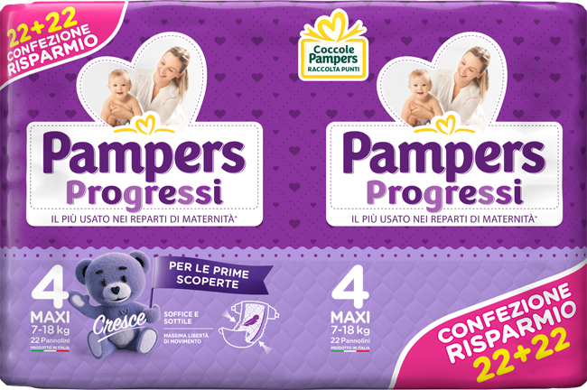 PAMPERS PROGRESSI MAXI PANNOLINO 4 7-18KG 44 PEZZI - farmascienza.it