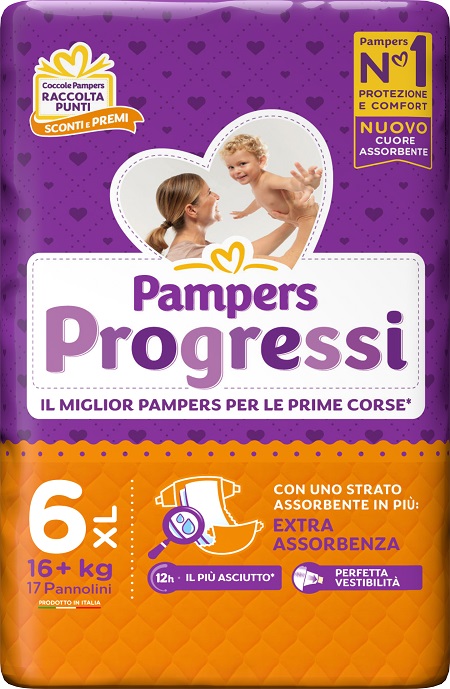 PAMPERS PROGRESSI EXTRALARGE PANNOLINO 6+ 16+KG 17 PEZZI - farmascienza.it