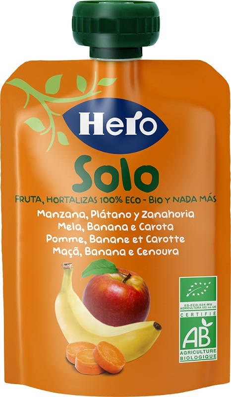 HERO SOLO FRUTTA FRULLATA 100% BIO MELA BANANA CAROTA 100 G - farmascienza.it