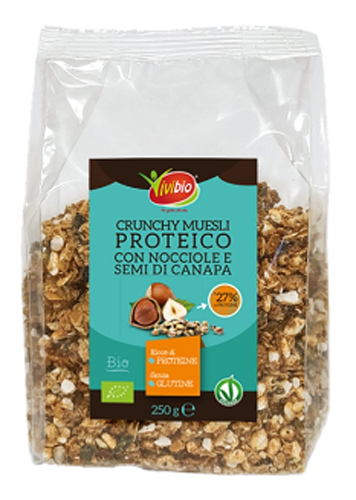 VIVIBIO CRUNCHY PROTEICO CON NOCCIOLE E SEMI DI CANAPA 250 G - farmascienza.it