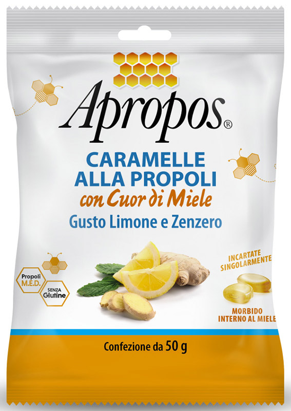APROPOS CARAMELLE DURE LIMONE/ZENZERO CUOR DI MIELE 50 G - farmascienza.it