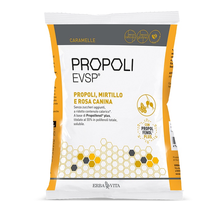 PROPOLI EVSP CARAMELLE PROPOLI MIRTILLO ROSA CANINA 65 G - farmascienza.it
