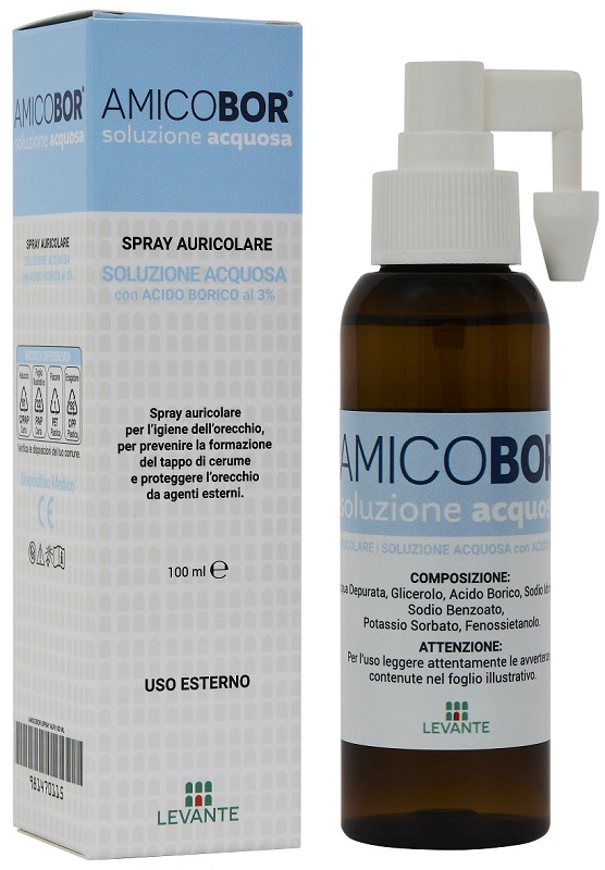 SOLUZIONE ACQUOSA PER IRRIGAZIONE DELL'ORECCHIO AMICOBOR 100 ML - farmascienza.it