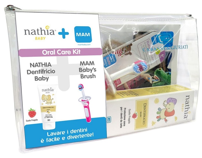 ORAL CARE KIT MASCHIO 1 DENTIFRICIO BABY NATHIA 50 ML + 1 MAM BABY'S BRUSH - farmascienza.it