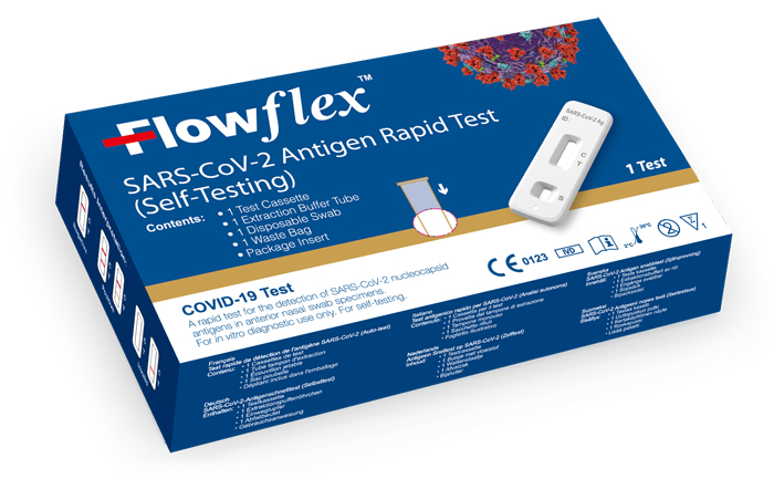 TEST ANTIGENICO RAPIDO COVID-19 FLOWFLEX AUTODIAGNOSTICO DETERMINAZIONE QUALITATIVA ANTIGENI SARS-COV-2 IN TAMPONI NASALI MEDIANTE IMMUNOCROMATOGRAFIA PROVETTA TAPPO BLU - farmascienza.it