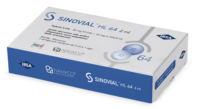 SIRINGA INTRA-ARTICOLARE SINOVIAL HL 64 ACIDO IALURONICO SALE SODICO 3,2% 32MG H-HA + 32MG H-LA/2ML 2 ML - farmascienza.it
