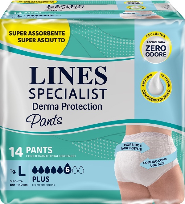PANNOLONE PER INCONTINENZA LINES SPECIALIST DERMA PANTS PLUS L 14 PEZZI - farmascienza.it