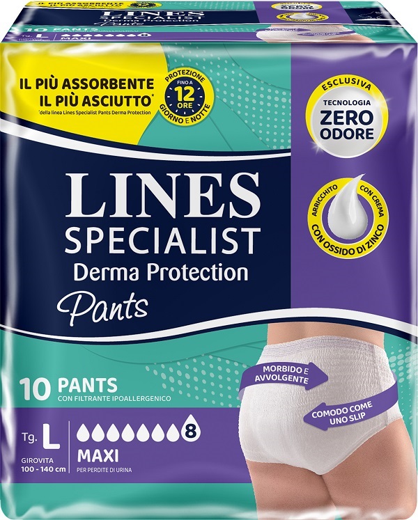 PANNOLONE PER INCONTINENZA LINES SPECIALIST DERMA PANTS MAXI L 10 PEZZI - farmascienza.it