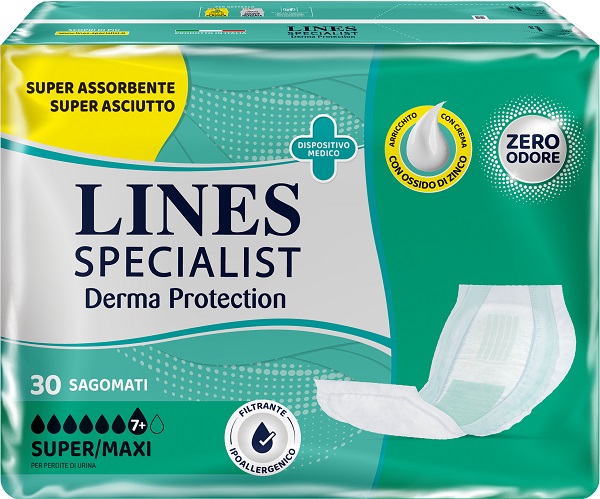 PANNOLONE PER INCONTINENZA LINES SPECIALIST DERMA SAGOMATO SUPER+ 30 PEZZI - farmascienza.it