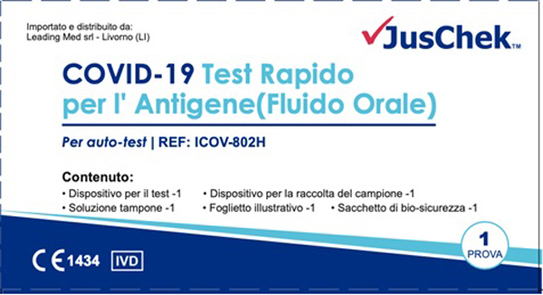 TEST ANTIGENICO RAPIDO COVID-19 JUSCHEK AUTODIAGNOSTICO DETERMINAZIONE QUALITATIVA ANTIGENI SARS-COV-2 IN CAMPIONI SALIVARI MEDIANTE IMMUNOCROMATOGRAFIA - farmascienza.it