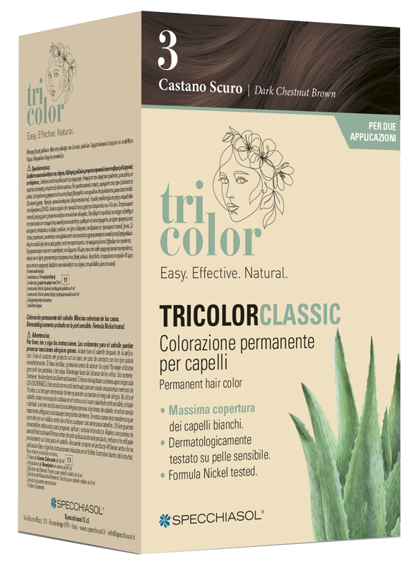 TRICOLOR CLASSIC 3 CASTANO SCURO 2 TUBI 50 ML + 2 SHAKER 50 ML + 4 BUSTINE 8 ML - farmascienza.it