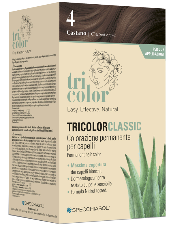 TRICOLOR CLASSIC 4 CASTANO 2 TUBI 50 ML + 2 SHAKER 50 ML + 4 BUSTINE 8 ML - farmascienza.it