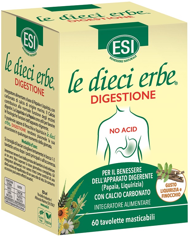 ESI LE DIECI ERBE DIGESTIONE NO ACID 60 TAVOLETTE MASTICABILI - farmascienza.it