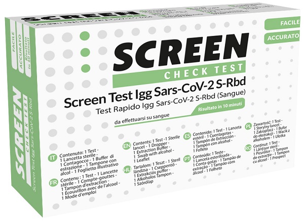 TEST SIEROLOGICO RAPIDO COVID-19 SCREEN TEST AUTODIAGNOSTICO DETERMINAZIONE QUALITATIVA ANTICORPI IGG SARS-COV-2 IN CAMPIONI DI SANGUE INTERO MEDIANTE IMMUNOCROMATOGRAFIA - farmascienza.it