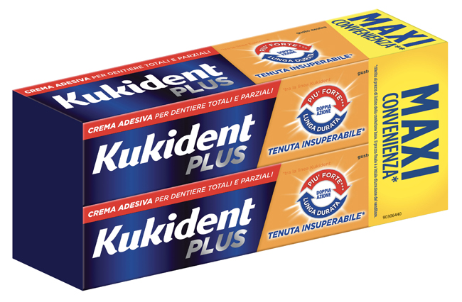 KUKIDENT PLUS DOPPIA AZIONE TENUTA INSUPERABILE CREMA ADESIVA DENTIERE 2X65 G - farmascienza.it