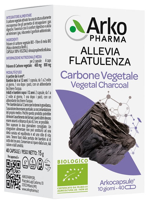 ARKO CAPSULE CARBONE VEGETALE BIO 40 CAPSULE - farmascienza.it