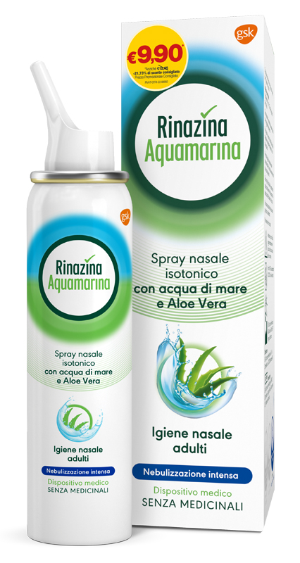 SOLUZIONE ISOTONICA RINAZINA AQUAMARINA ALOE INTENSA PROMO 100 ML - farmascienza.it