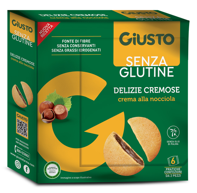 GIUSTO SENZA GLUTINE DELIZIE CREMOSE AL CACAO NOCCIOLA 180 G - farmascienza.it