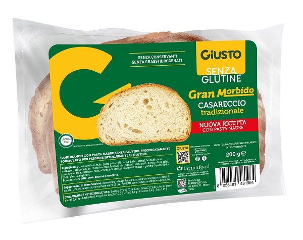 GIUSTO SENZA GLUTINE GRAN MORBIDO PANE CASARECCIO 200 G - farmascienza.it