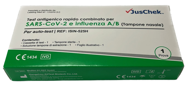 TEST ANTIGENICO RAPIDO COVID-19 JUSCHEK AUTODIAGNOSTICO DETERMINAZIONE QUALITATIVA ANTIGENI SARS-COV-2 E INFLUENZA A+B IN TAMPONI NASALI MEDIANTE IMMUNOCROMATOGRAFIA - farmascienza.it