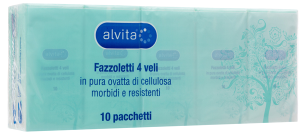 ALVITA FAZZOLETTI 4 VELI PURA OVATTA DI CELLULOSA 10 PACCHETTI - farmascienza.it