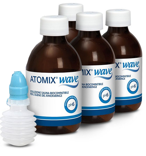ATOMIX WAVE DISPOSITIVO PER IGIENE RINOFARINGEA ATOMIX SOLUZIONE SALINA 4 FLACONI DA 250 ML - farmascienza.it
