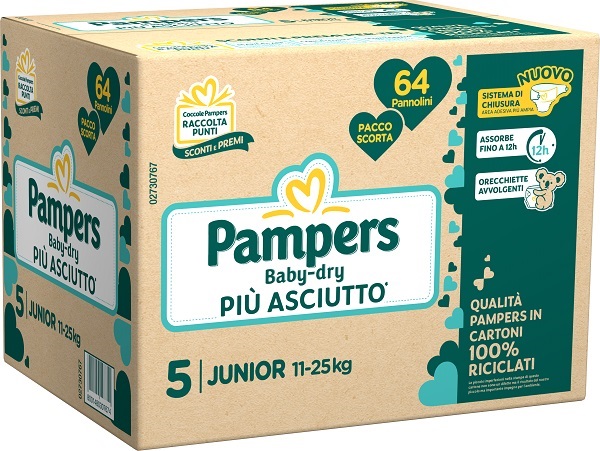 PAMPERS BABY DRY QUADRI PANNOLINO DOWNCOUNT JUNIOR 64 PEZZI - farmascienza.it