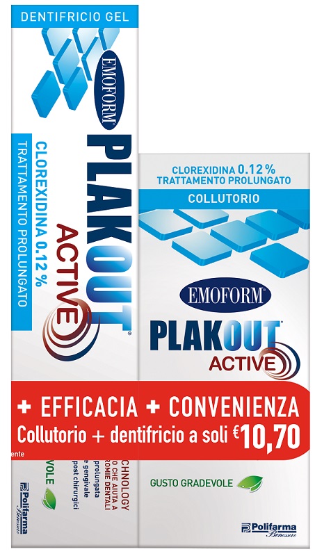 EMOFORM PLAK OUT ACTIVE CLOREXIDINA 0,12% COLLUTORIO 200 ML + DENTIFRICIO 75 ML - farmascienza.it
