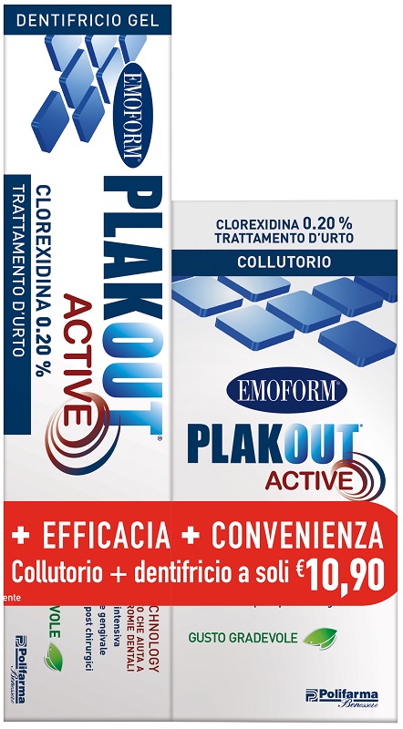 EMOFORM PLAK OUT ACTIVE CLOREXIDINA 0,20% COLLUTORIO 200 ML + DENTIFRICIO 75 ML - farmascienza.it