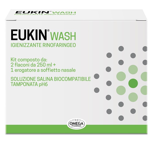 EUKIN WASH IGIENIZZANTE RINOFARINGEO KIT 2 FLACONI DA 250 ML + EROGATORE A SOFFIETTO NASALE - farmascienza.it